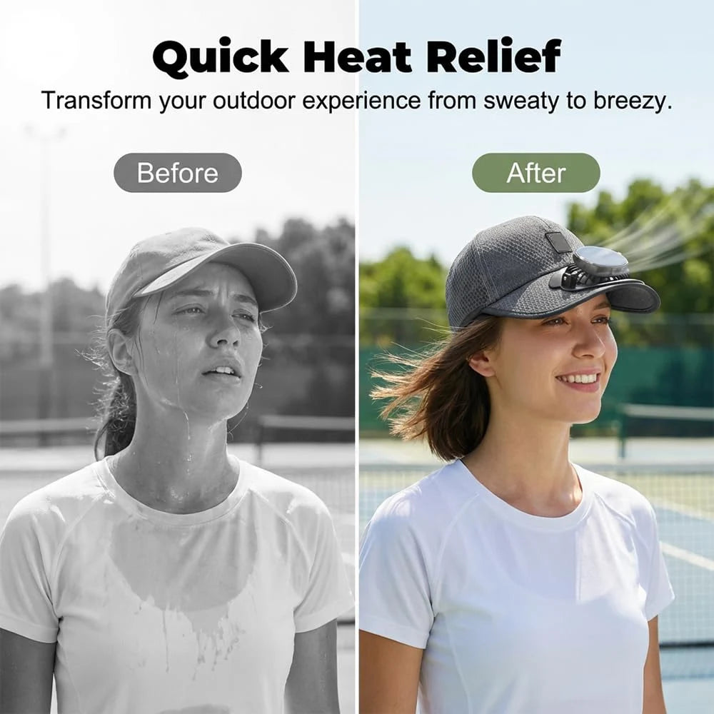 Solar Baseball Cap with Fan, Sun Protection USB Charging Fan Mesh Hat for Summer Outdoor Travel Fishing Camping Beach Golf