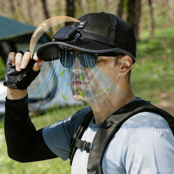 Solar Baseball Cap with Fan, Sun Protection USB Charging Fan Mesh Hat for Summer Outdoor Travel Fishing Camping Beach Golf