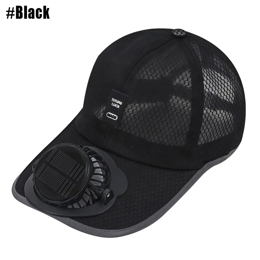 Solar Baseball Cap with Fan, Sun Protection USB Charging Fan Mesh Hat for Summer Outdoor Travel Fishing Camping Beach Golf