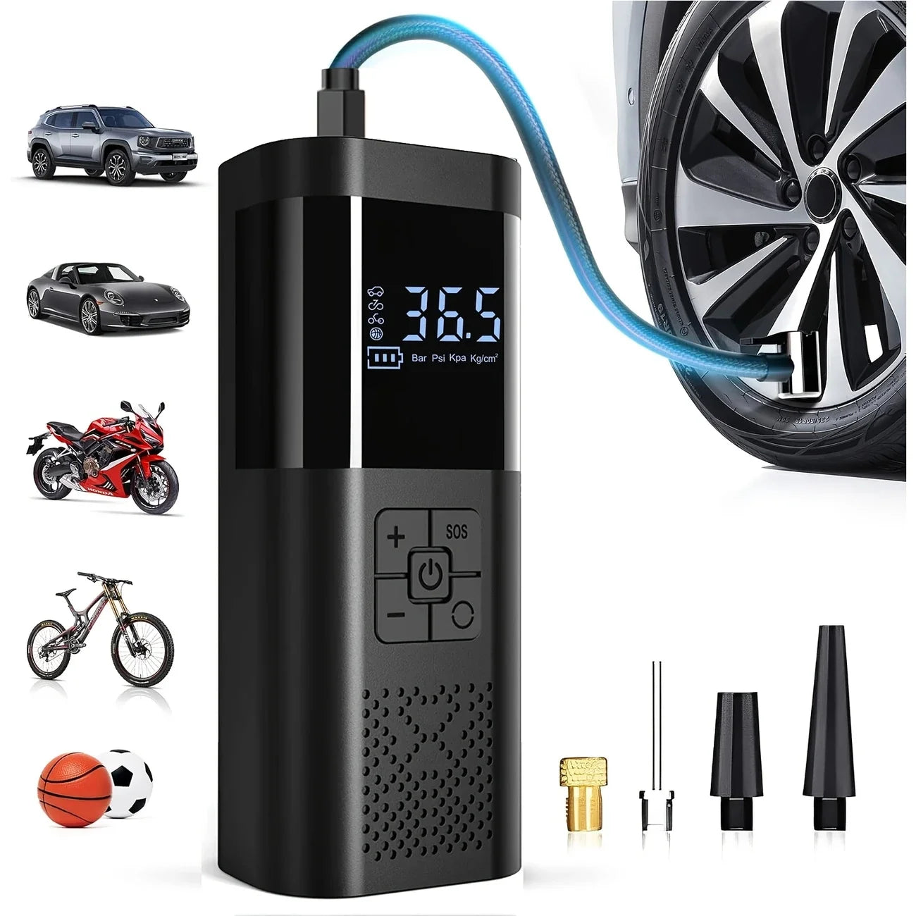 150 PSI Cordless Tire Inflator – Fast Portable Air Compressor with Digital Gauge for Car, Motorcycle & Bicycle