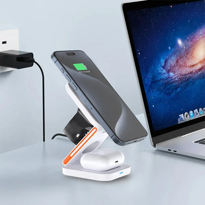 3-in-1 Foldable Wireless Charging Station with Magnetic Stand – Fast Charger for iPhone, Apple Watch & AirPods