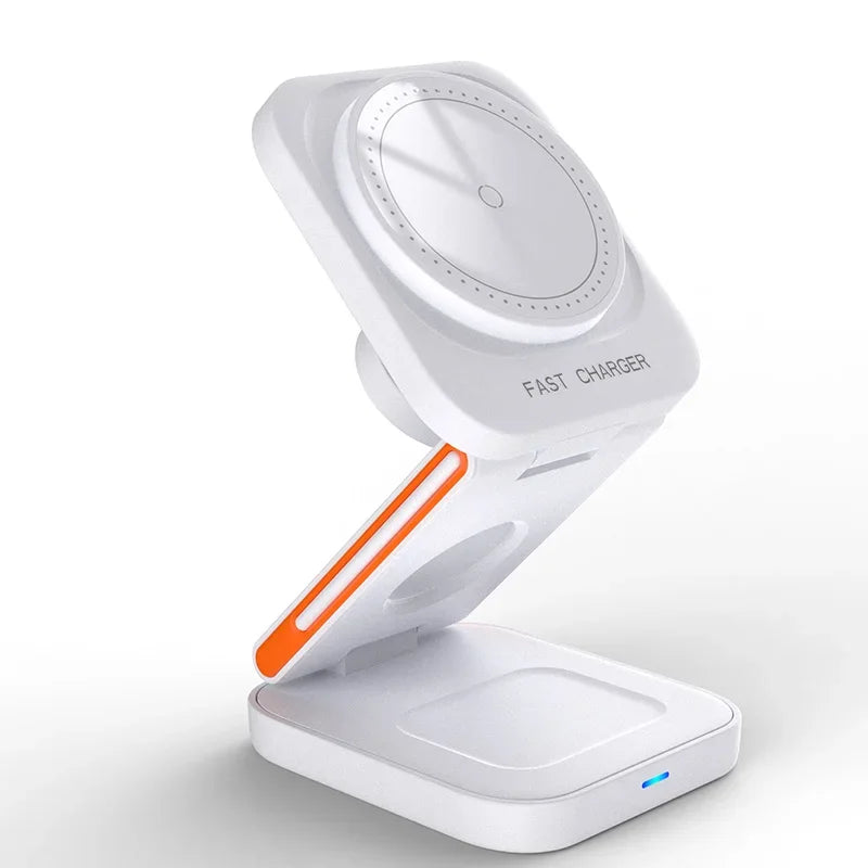 3-in-1 Foldable Wireless Charging Station with Magnetic Stand – Fast Charger for iPhone, Apple Watch & AirPods