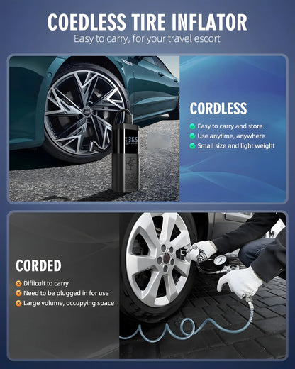 150 PSI Cordless Tire Inflator – Fast Portable Air Compressor with Digital Gauge for Car, Motorcycle & Bicycle